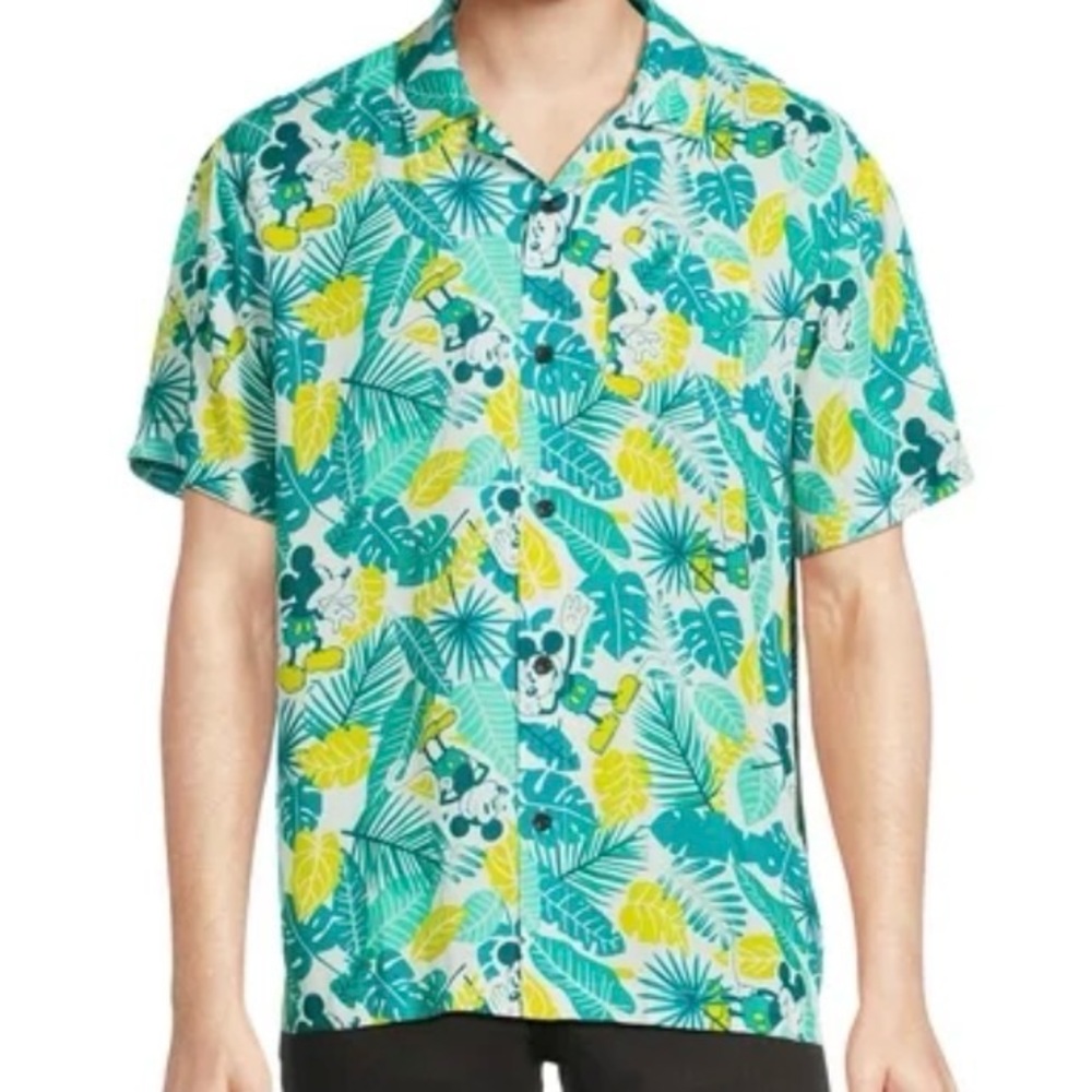🎉Disney Mickey Mouse Tropical Leaf Shirt - Blue, Yellow, White